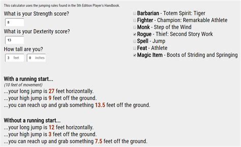 5e jump calculator|running long jump 5e.